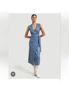 Modern Citizen Steel Blue Sleeveless Wrap Midi Dress with Belt
